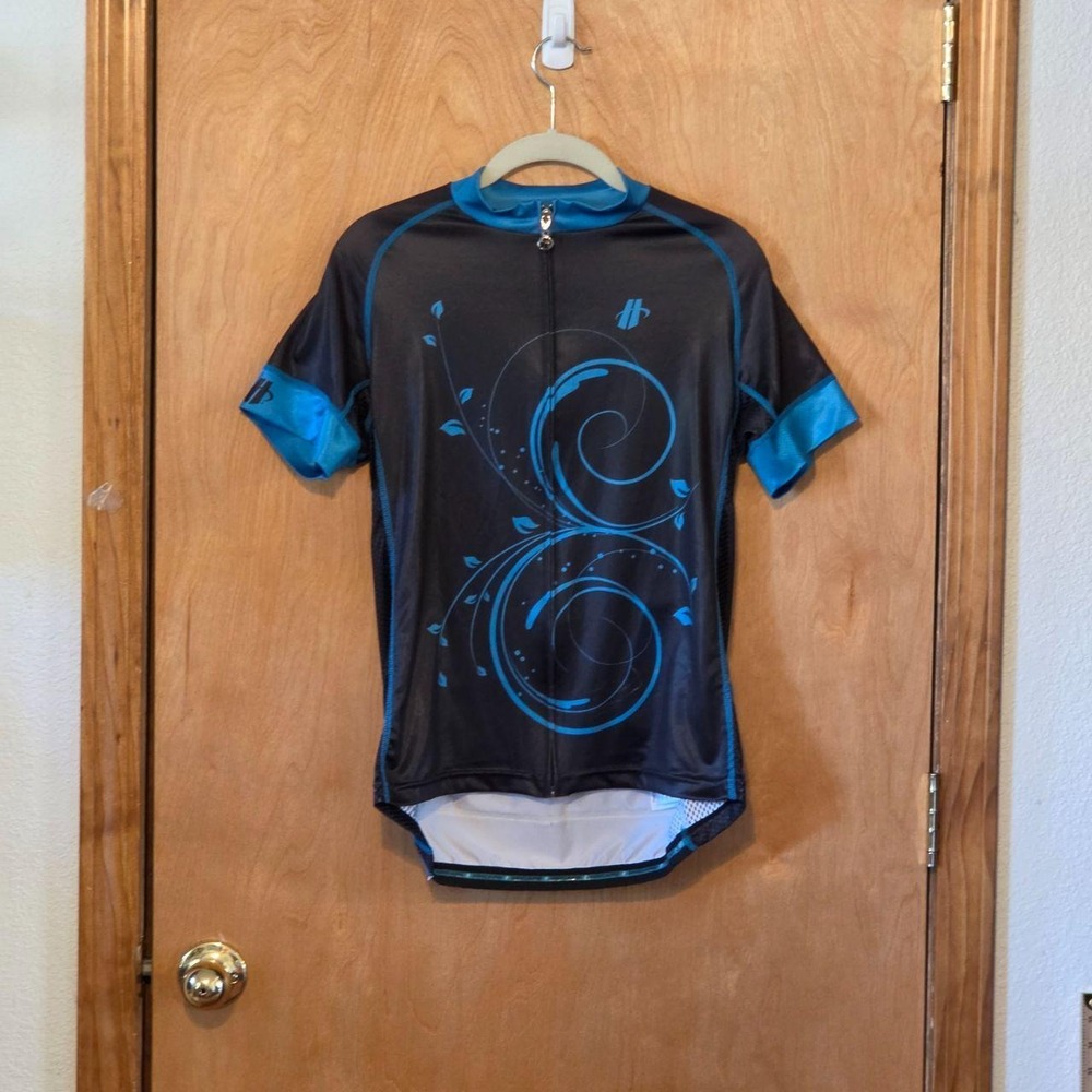 Hincapie Cycling Jersey Womens XL Full Zip Black Teal 3-Pocket Bike Shirt
